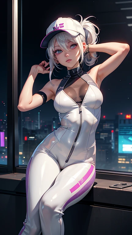 white cat, server bank armor, energy sword, headset on head, Rooftop of a high-rise building in a futuristic city, excited expressions, eyes set on unknown territory, The wind of the city from behind, noir urban landscape,