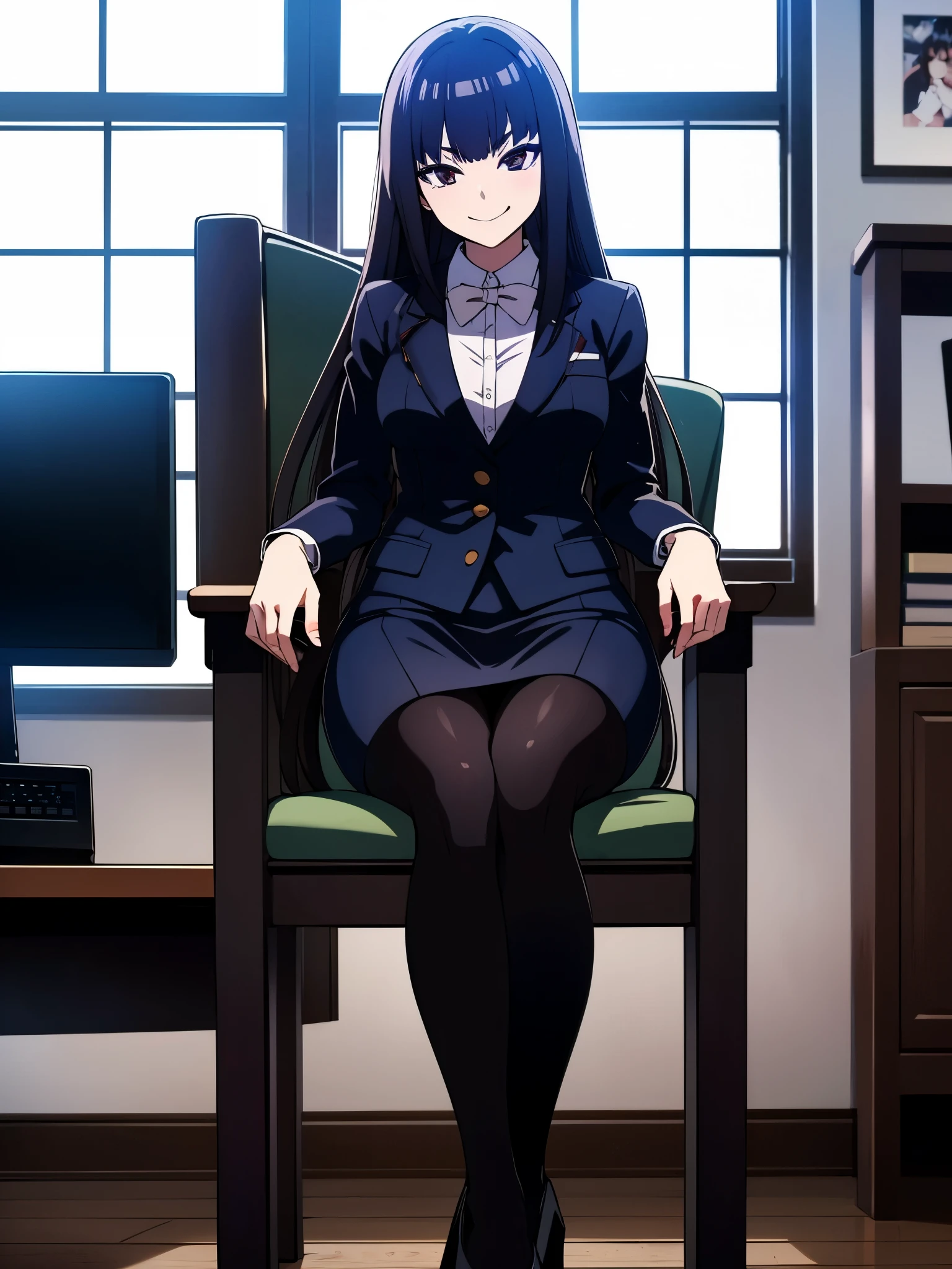 best quality, ultra high res, 8k black eyes, office lady suit,