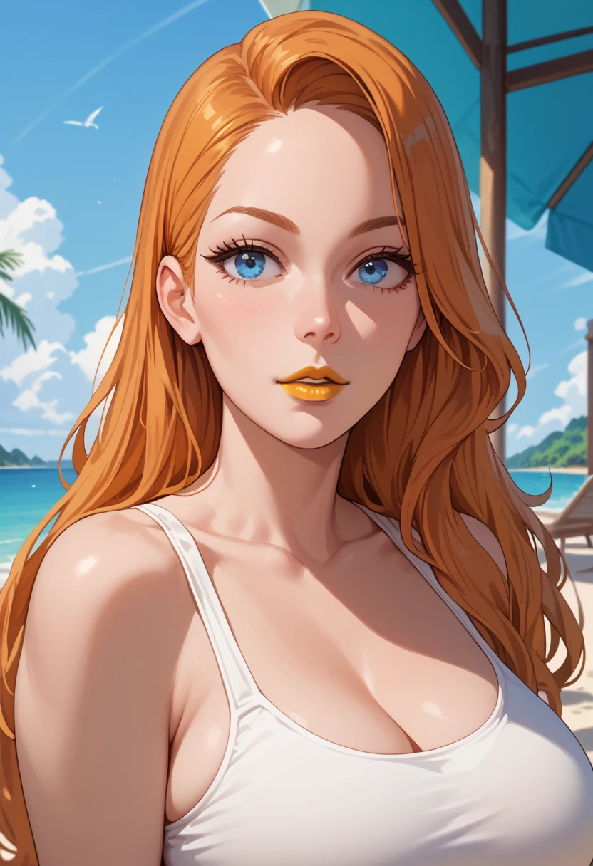 (a sticker,),(3d anime girl),bikini, grace,beautiful face,(on a round background), (van gogh border), Super detailed, best quality, Detailed illustration, vectorized, 8K, 专业a sticker设计, graphic design, vector line, a sticker, Full HD