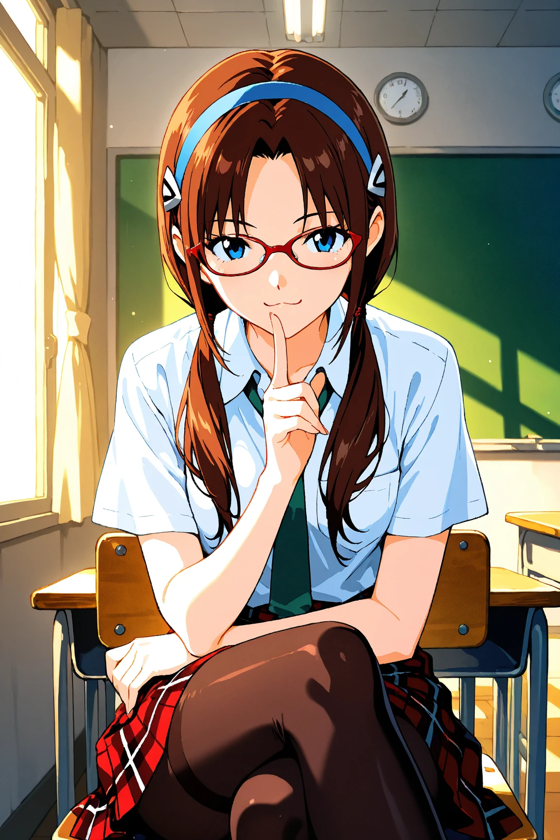 1 Girl,Mari Illustrious Makinami_Neon Genesis Evangelion,long hair,brown hair,twintails,(low twintails:1.5),hairband,blue hairband,blue eyes,(parted bangs:1.5),bodysuit,red-framed eyewear,pilot suit,plugsuit,pink bodysuit,BREAK expressionless,hand on forehead,looking up,BREAK masterpiece,best quality,BREAK red ocean,partially submerged,from above:1.4