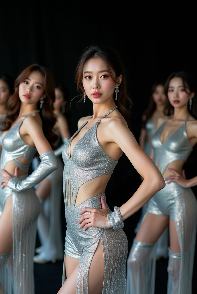ultra high resolution、super high quality、8k、Detailed details、great expression、1 female、Tall and slender woman、small breasts、long brown curly hair、Blue see-through dress with luxurious hair ornaments、luxury hotel dance party background、