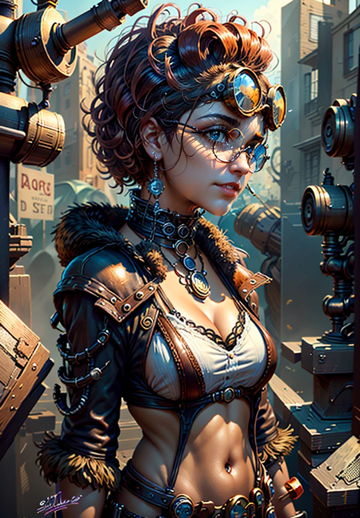 A closeup of a serious woman on the steam - punk equipment with glasses, steampunk mulher bonita, estilo de fantasia steampunk, cyberpunk Steampunk, uma deusa Steampunk bonita, sci-fi steampunk, arte conceitual steampunk, Wojtek FUS, Art not Guweiz style, arte steampunk digital, Cyber Steampunk 8K 3D, danny, danix, dan, mulher americana Steampunk, em steampunk paisagem urbana, steampunk aesthetic, not anime, SimpleNegativeV3, Instagram_Influencer_199_By_Stable_Yogi