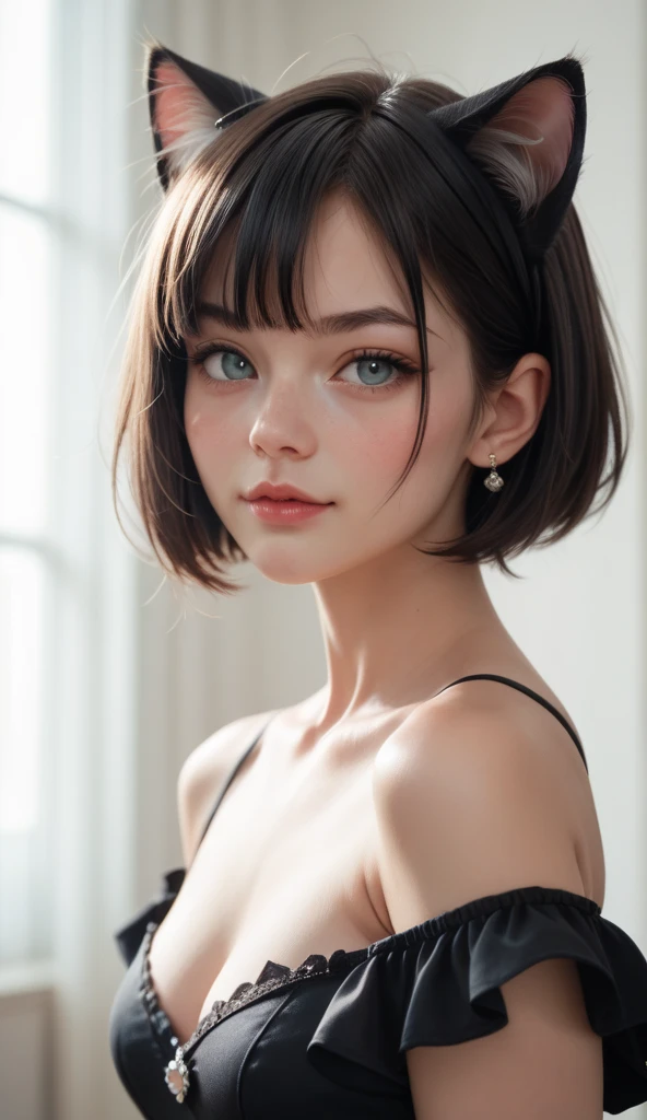 (UHD, Retina, masterpiece, precise, Anatomically_correct, Textured_skin, excellent_detail, High target_details, High target_quality, the best_quality, High target_The reservoir, 1080P, HD, 4K, 8K, 16K), (beautiful_detailed_Eyes, beautiful_detailed_Lips, extremely_detailed_Eyes_and_Face), (Soft_light:1.5), Physically based_Rendering, vivid_color, (Large target_breast:1.5,big nipples), (shining_hair, shining_skin, Tanning_skin, Face红), (Bangs:1.5), Eye_reflection, (Bokeh), (微lol_and_lol, Bob_cut, hair辮, White_see through dress), Upper body photo, hair accessories。