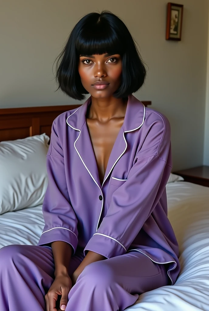 Beautiful dark skin girl in tight pajamas