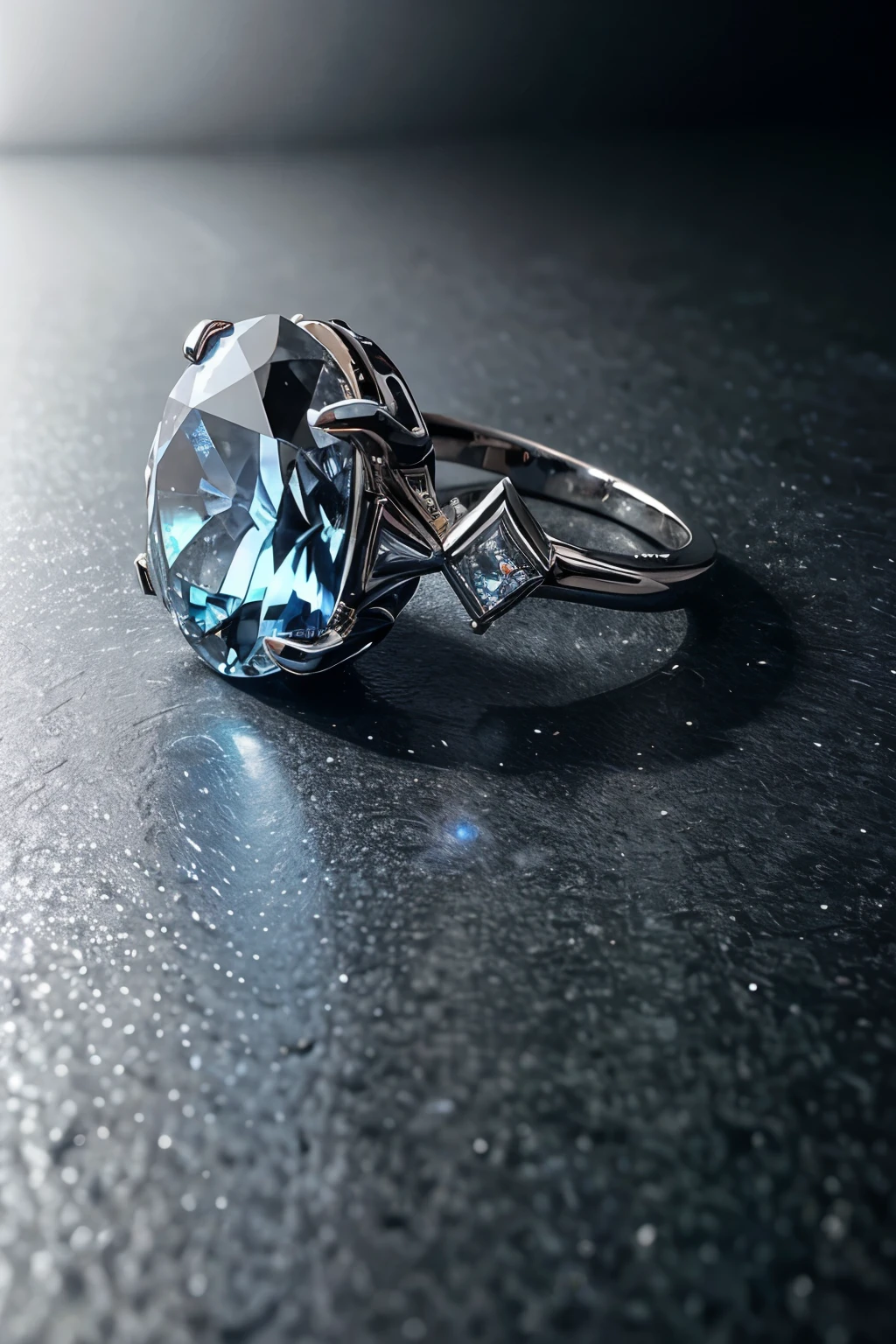blue diamond ring and baguettes , Digital art от Ричарда Хесса, community trend CG , Digital art , blue diamonds , blue diamond , крупные blue diamonds , superb detail , 8 carats, dazzling precious framed stone , intense blue , made from diamonds , large diamonds, blue jewellery, ice blue , Magic diamond ring, “diamonds , on black surface , black and white photo , inspired by Peter de Ring , trending on pixabay, photorealism , platinum jewelry , Jewelry photography, rings, Scandinavian engagement ring , white-gold, black, perfect detail , Silver jewelry , decorated with white diamonds , Silver jewelry , perfect details , product presentation photo , VTM, фотография rings крупным планом со вспышкой