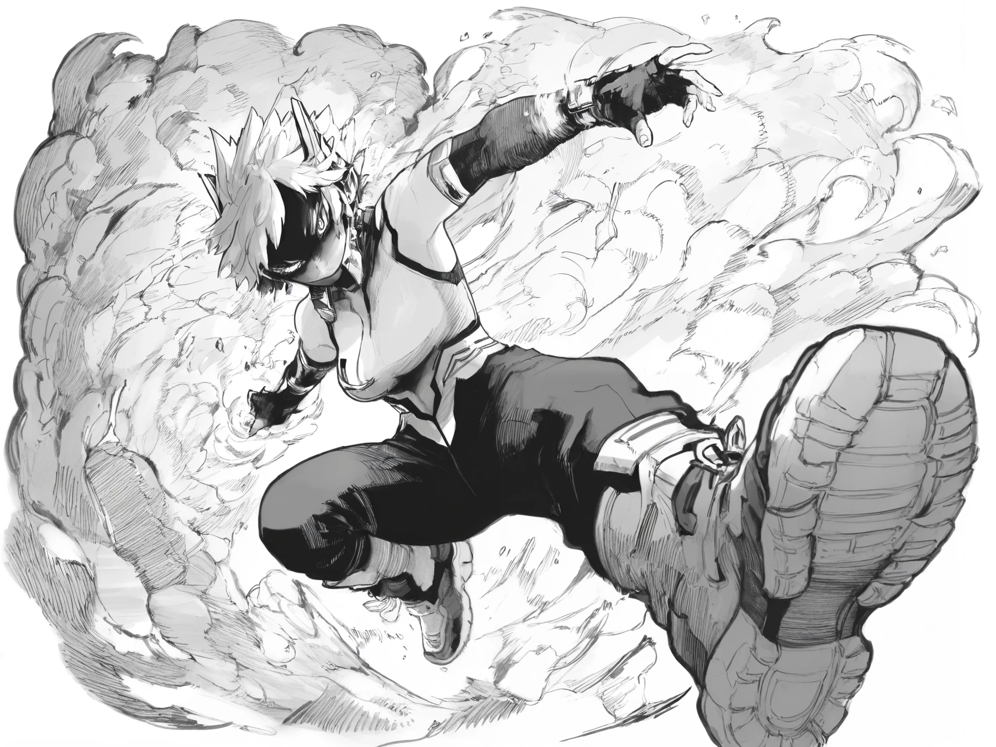 score_9, score_8_up, score_7_up, score_6_up, score_5_up, score_4_up, Kohei Horikoshi, My Hero Academia,
BREAK
(masterpiece: 1.0), best quality, monochrome, greyscale, crosshatching, directional hatching, gradients in shading, perfection, highly detailed hatching /texture/, extremely shaded
BREAK
ultra-detailed realistic manga \(medium\) (cinematic manga style), very awa, masterpiece, highres, absurdres, newest, year 2024, year 2023, ultra-detailed textures, (linear hatching, hatching \(texture\):1.1), ultra-detailed clothes, greyscale, monochrome, (masterpiece: 1.0), best quality, perfect anatomy, perfect composition, perfection, monochrome, greyscale, detailed hatching, directional hatching, contour hatching, thick outlines
BREAK
1girl, female bakugo, dynamic pose, foreshortening, action pose, 