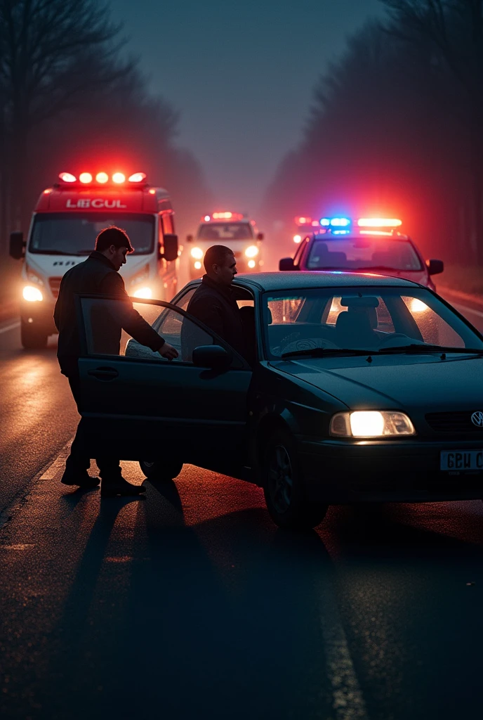 Image of rescue cars arriving , with paramedics removing Lucas from the ...