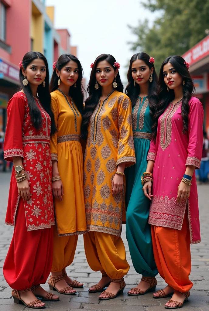 ((best quality)), ((masterpiece)), (detailed),2 girls sitting on trunk of steel  in shalwar kameez with fair colour and braided hair ontalking and laughing (on the roof with old bricks background)