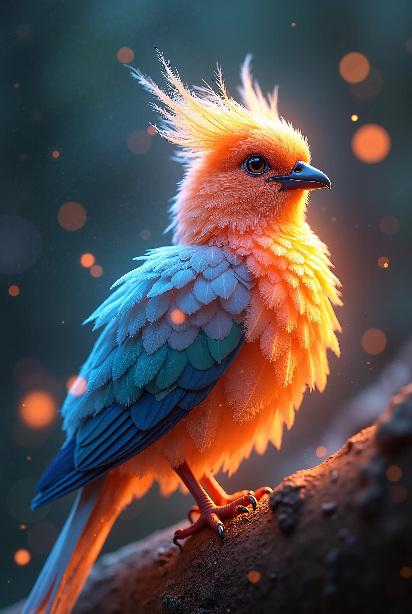 Brightly colored bird with feathers on a branch in the sun - SeaArt AI