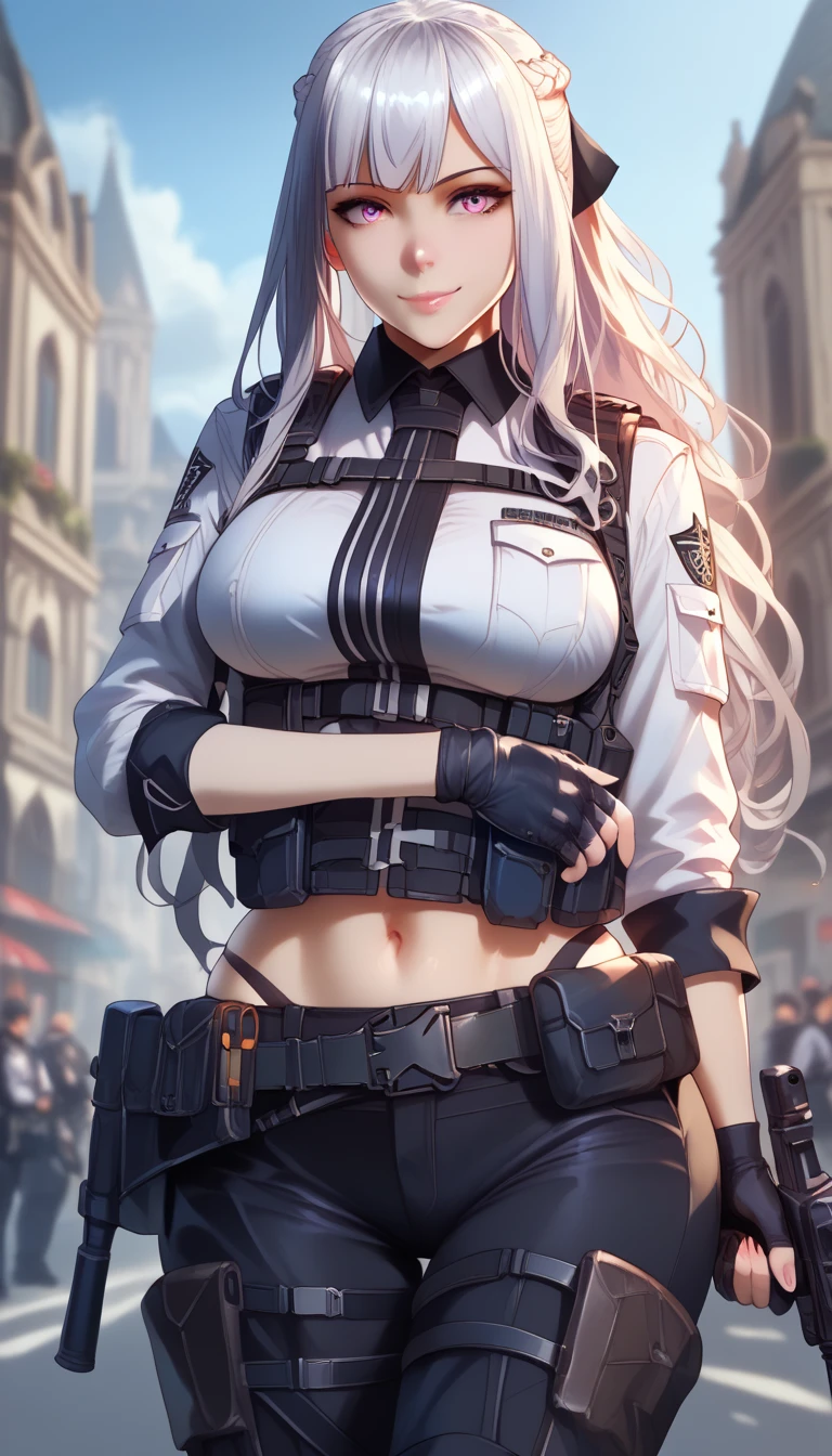 19 years old, (milf:0.8), (solo:1.5), (sfw:1.25), sexy breast, beautiful breasts, (medium tits:0.8), thin waist, big ass:1.0, Raised sexy, (black beret,black military jacket, open clothes, cleavage, midriff, black shorts, black thighhighs, thigh strap, fingerless gloves, single glove:1.2), blue eyes, light smile, big , Revimpling fabric, earrings, Hand gloves, detailed face,(hold a cigarette:1.1),long hair,side ponytail,hair between eyes,bangs,detailed and beautiful eyes,beautiful detailed lips,Rolling her eyes,manner,hair over one eye, (ultra high resolution, 8K RAW photo, photo realistics, thin outline:1.3, clear focus), best qualtiy, natural lighting, textile shading, field depth, (Bright pupils, fine detailed beautiful eyes with highlight:1.3, high detailed face), Red lip, fine realistic skins:1.1, looking down viewers:1.3, (dynamic angle:1.3, front view:1.1, breast focus:1.3, from above:1.2), (dynamic posing:1.5, sexy posing:1.2),Youghal, side lock, hair ornaments,nice,garden background,artistic rendering,Super detailed,(highest quality,4k,8K,High resolution,masterpiece:1.2),Bright colors,studio lighting ,at military base in usa
