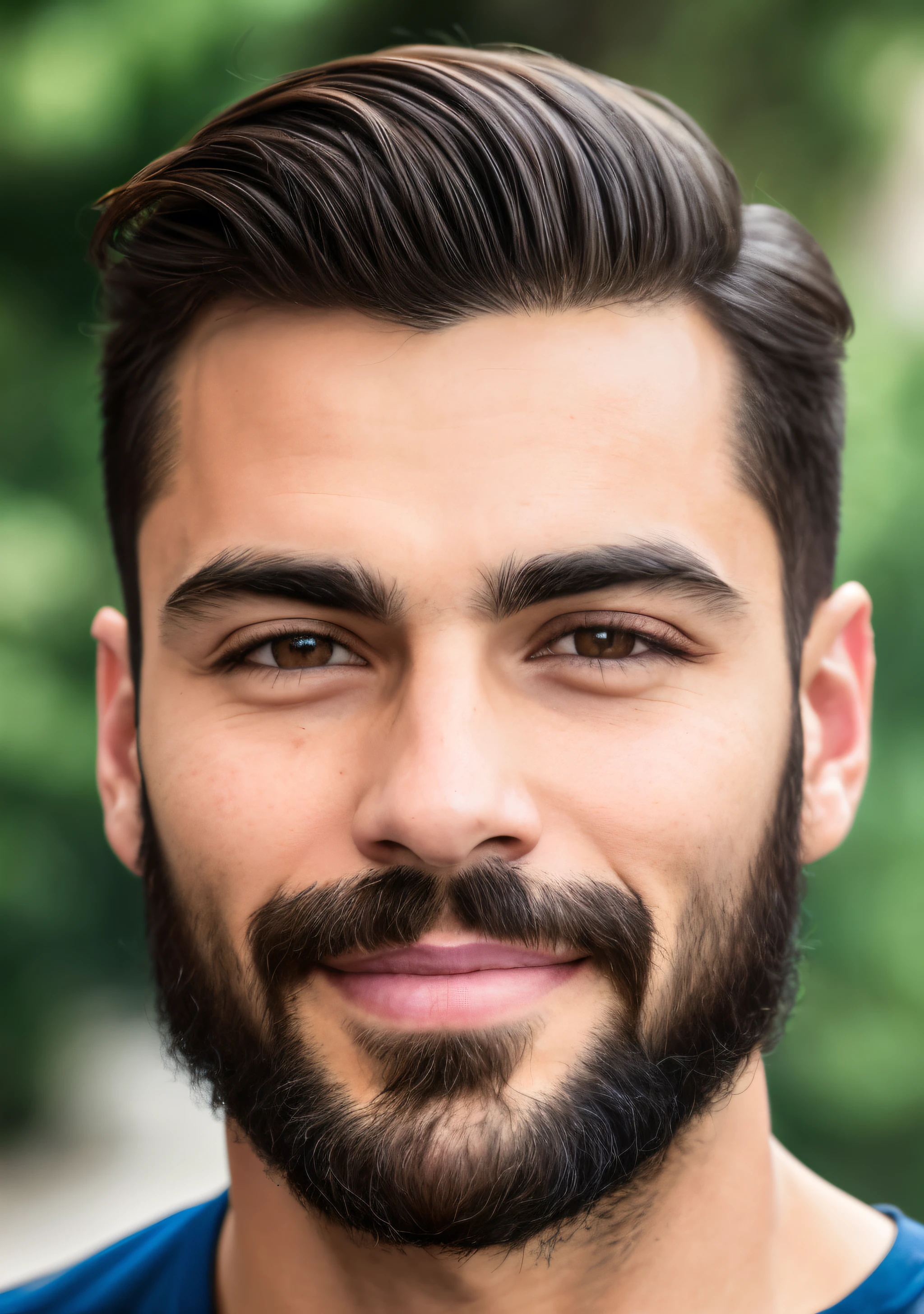 Pretty handsome latino, detailed face, best quality, high quality, skin indentation, skin pores, textured skin, analog, film grain, detailed eyes, perfect mouth, 8k, uhd, 8k uhd, closed mouth, casual clothes, beard, pale skin, round face shape