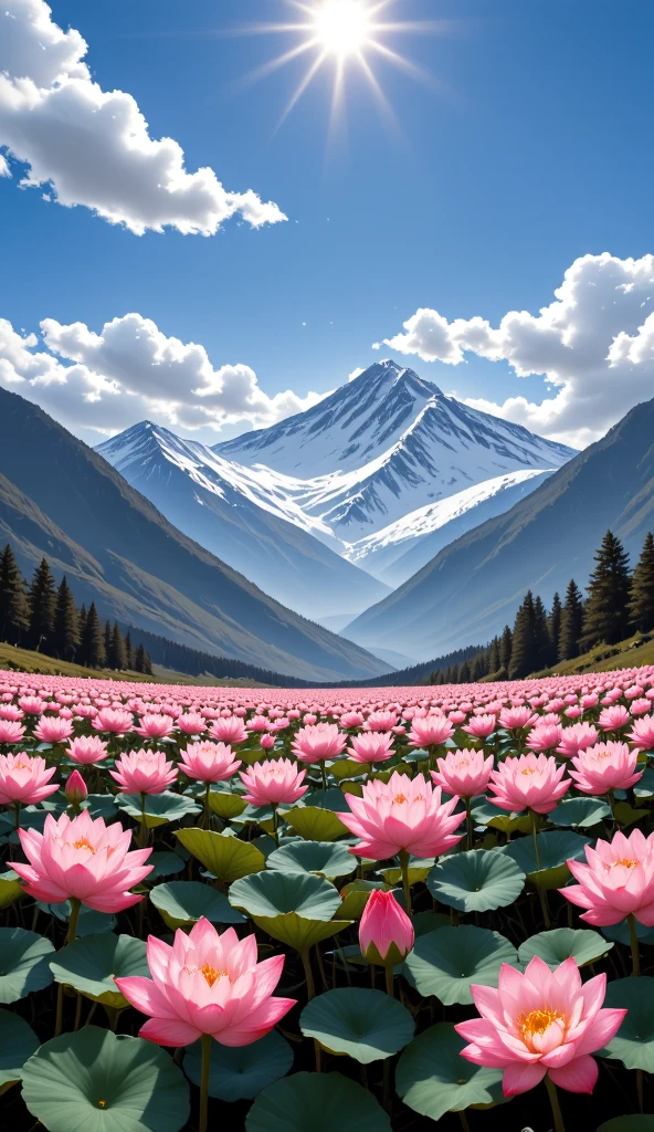 The majestic Tianshan Mountain , snow lotuses bloom like a wonderland , golden phoenix wants to fly , against the backdrop of snowy mountains, making it even more sacred, blue sky and white clouds intertwine , reveals fantasy in serenity , oil painting style ,Genres , long-range perspective , top light irradiates , interlaced light and shadow ,Ultimate image quality, with 8K resolution 。