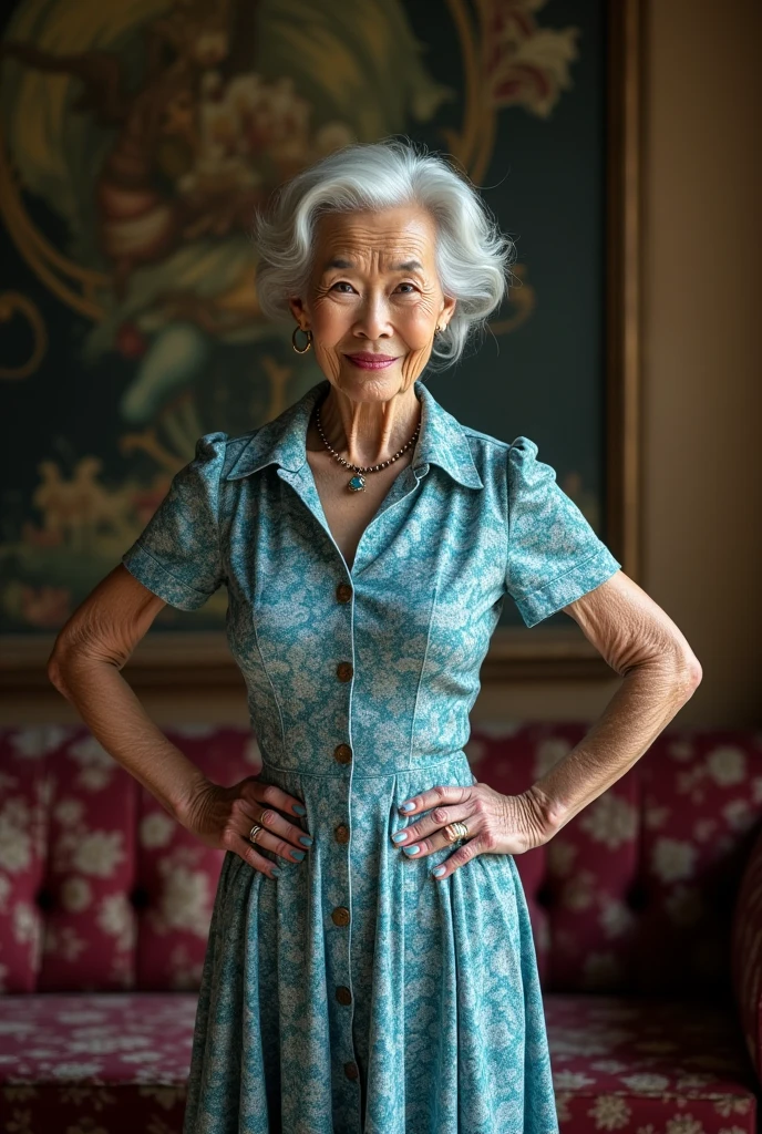 white hair、80 years old、grandmother