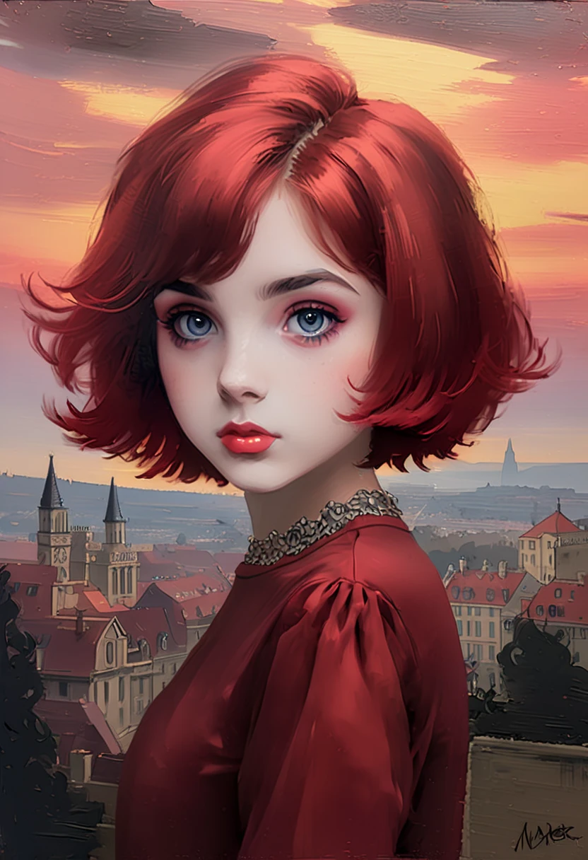 [[(Front full portrait: young teenager girl (one!!!) with big beautiful eyes and a short bob haircut, Crimson)(((((in the style of Louis-Marie Bader)), a bewitching airy, sophisticated picture)!!! ))])):20]/[background: Renaissance landscape, old canvas, (silver fog sunset), ((landscape style of Alexey Savrasova:1,6))]/[Very colorful,((oil painting with palette knife))((masterpiece)),((maximum detail))]]