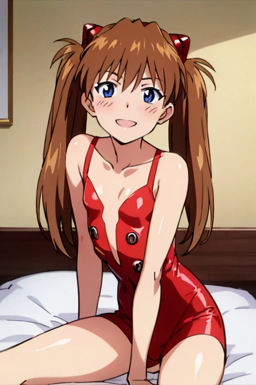 (( top quality )), ((masterpiece)), (be familiar with), perfect face, indoor, bedroom,  Watching Viewers ,
One woman,  Soryu Asuka Langley ,
開いた口,  ecstatic expression beside the piano, blush, smile,
 small tits,  flat chest, Young girl, Lori,  s,  girl,
 long hair,  twin tails,
Leg spread,