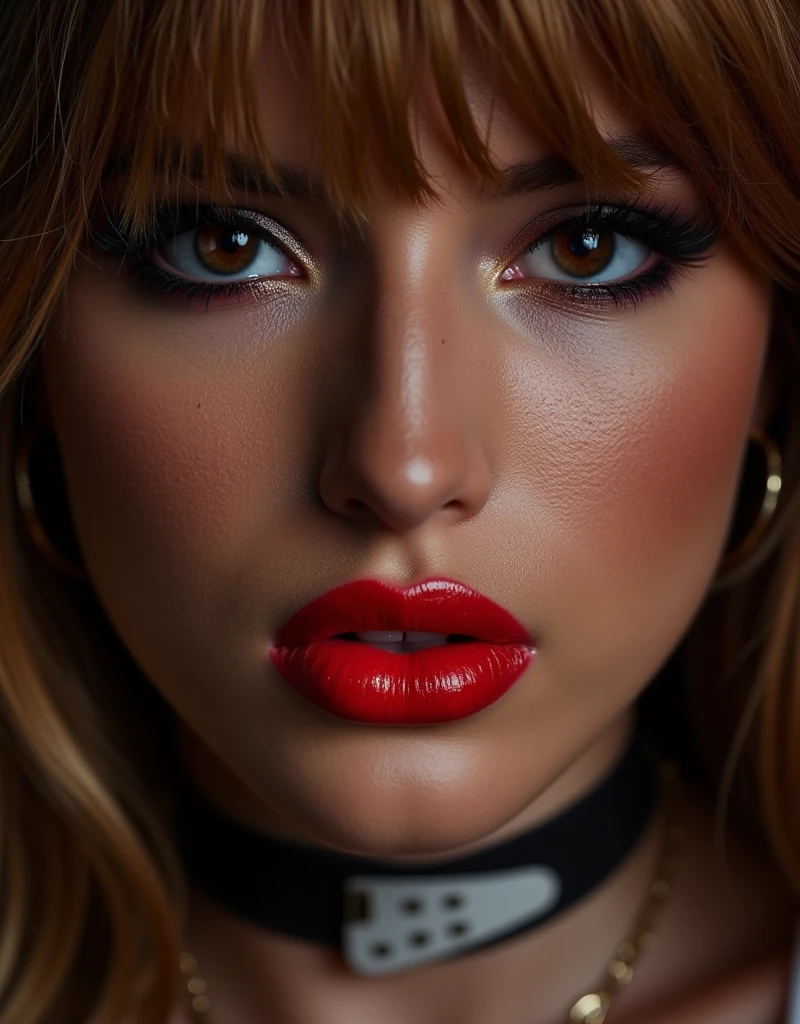 close up of a woman with full lips wearing a latex maid outfit, red lip gloss, eyeliner flicks, e girl makeup, shiny red lips, beautiful detailed eyes, beautiful detailed lips, extremely detailed eyes and face, long eyelashes, photorealistic, 8k, high quality, hyper realistic, digital painting, masterpiece, dramatic lighting, cinematic