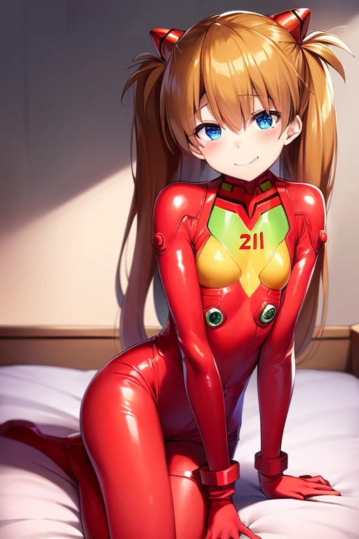 (( top quality )), ((masterpiece)), (be familiar with), perfect face, indoor, bedroom,  Watching Viewers ,
One woman,  Soryu Asuka Langley ,
開いた口,  ecstatic expression beside the piano, blush, smile,
 small tits,  flat chest, Young girl, Lori,  s,  girl,
 long hair,  twin tails,
Leg spread,