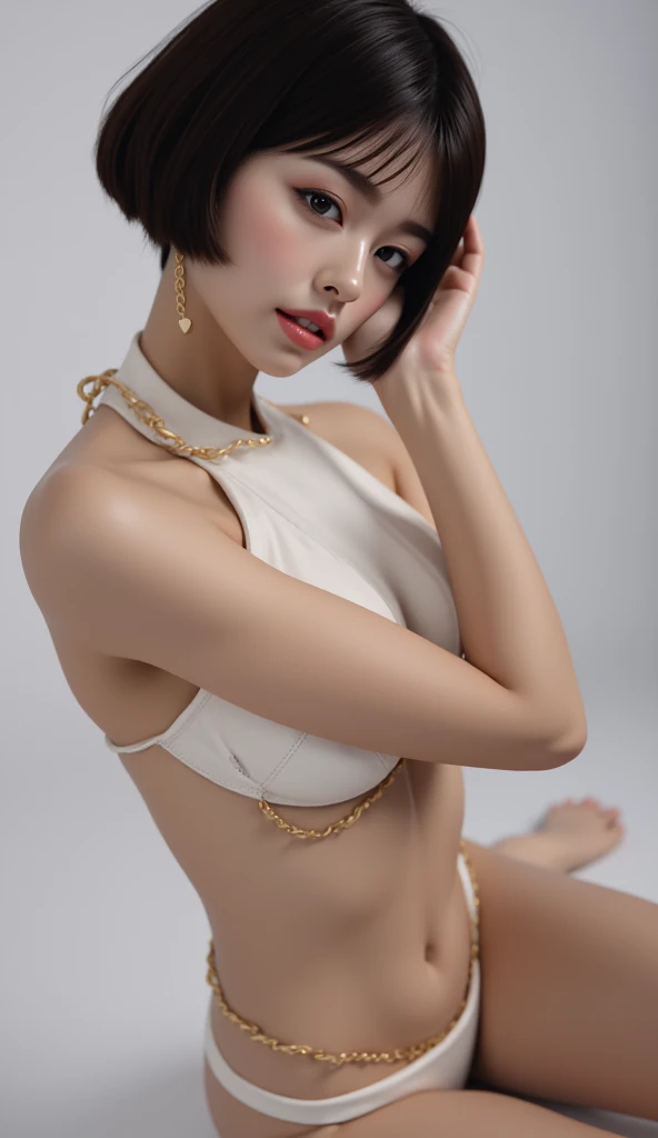 ((Top Quality, 8k, Masterpiece: 1.3)), solo, 1 girl, sexy, Beautiful girl with accentuated slender abs: 1.4, (Random hairstyle, flat breasts: 1.2), Ultra detailed face, detailed eyes, double eyelids, Selfie, (body builder:0.8),(beautiful small hard nipple:1.4),(white microbikini without bra-pad),(spread legs:1.2),on the gold bed,(shiny skin:1.2),(muscle arm:1.3),(muscle leg:1.3),(lie down:0.8),(blonde hair:1.0),necklace,(earrings:1.3),(wavy bun hair:1.3),(jewelry:1.2), (bracelet:1.2)