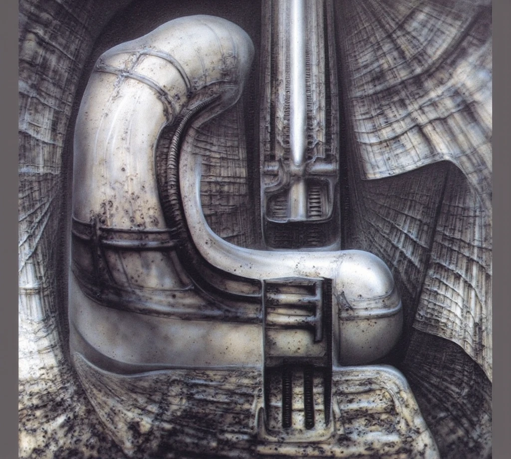 H. R. Giger's g1g3r, , Giger_style, The image is a detailed view of H.R. Giger's \" NECRONOM IV \" plate, featuring . The artistic manner would be unmistakably Gigeresque. A dark and unsettling beauty would permeate the piece, blurring the lines between fascination and repulsion , forever haunted by the grotesque allure. Giger's signature artistic manner would be evident in every stroke. The artist has used careful linework to depict the contours and textures in the piece, (Triadic:1.1), (Proportion:1.1),  , (Reflected light:1.2), Parchment, Octagon, ultra detailed, intricate,, dry b (best quality:1.4), H.R. GIGER,  BY GIGER