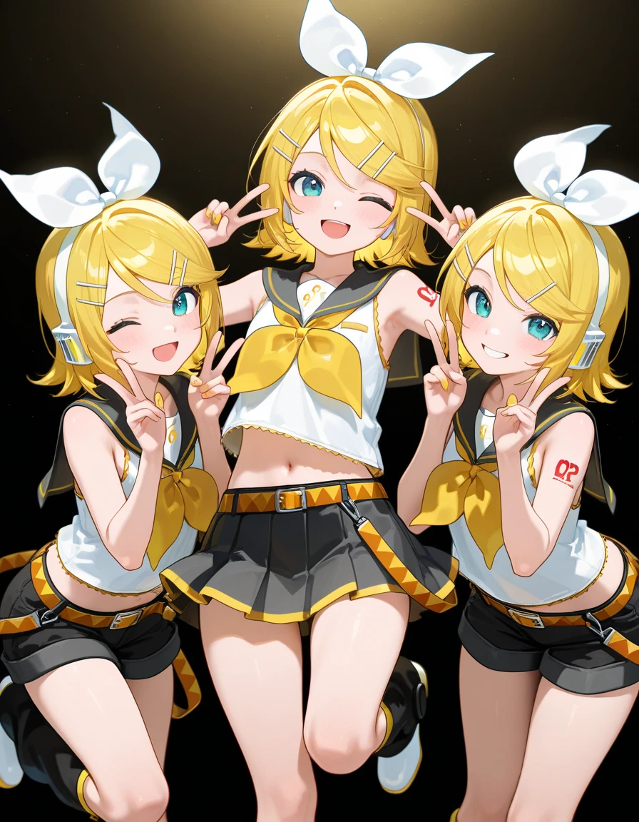 masutepiece, Best Quality, 1girl in, (Mami Tomoe), Blonde hair, Drill Hair, twin drills, (Yellow eyes:1.2), evening, Sunset,、((Photo from directly below))、((Black panties))、((Cheergirl clothes))、((Yellow Polo Shirt))、((Black miniskirt))、((thigh-high socks))、((Border socks))、((yellow and black socks))