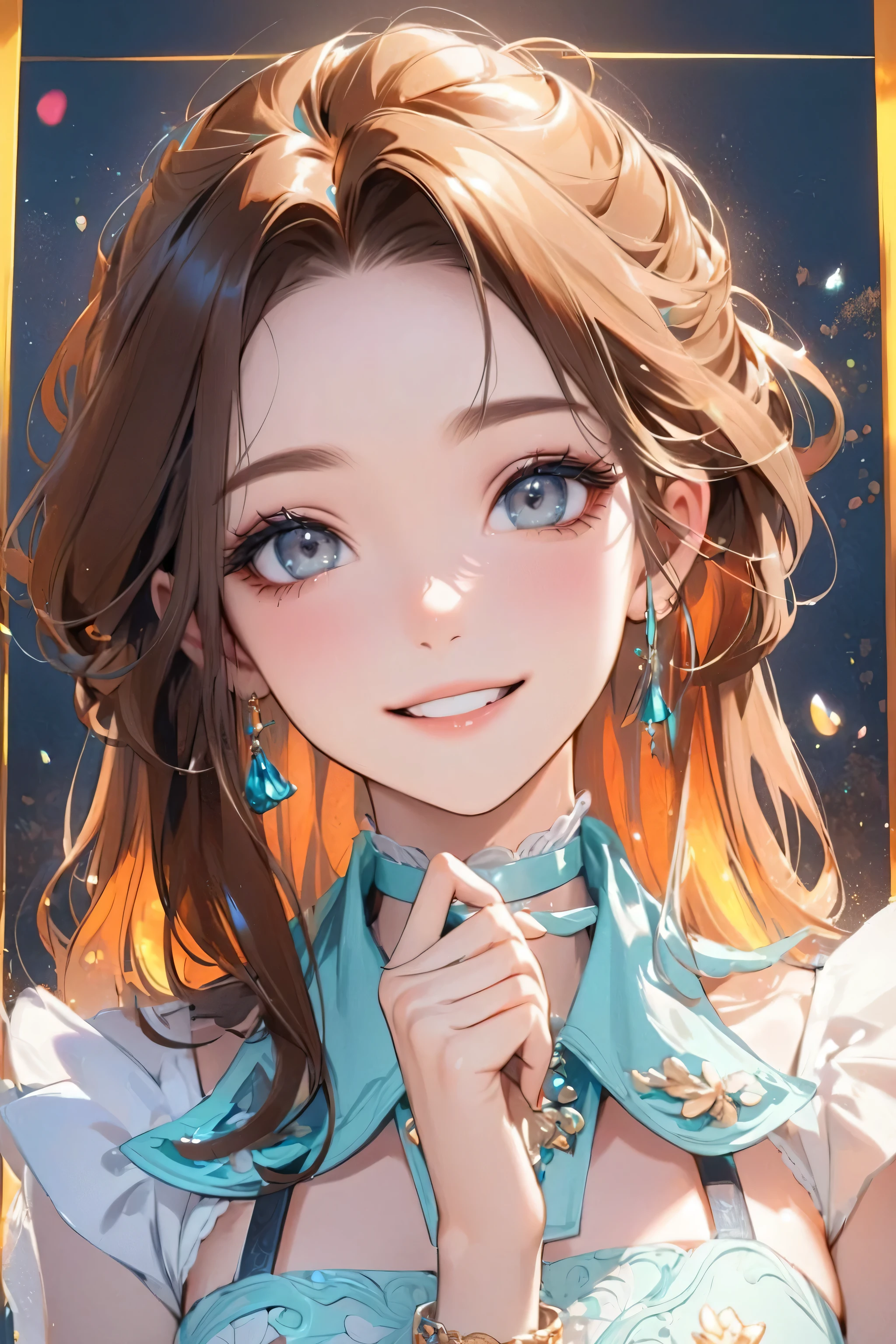 theme details , de beaux traits de visage, Exquisite makeup, Exquisite gray eyes ,((Big smile)),front,detailed