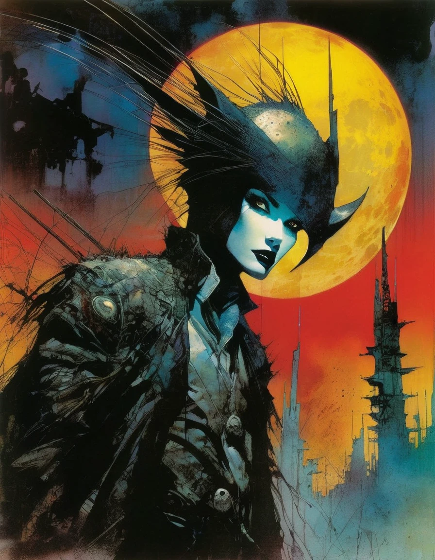 bad moon, art inspired by Bill Sienkiewicz and Dave McKean
