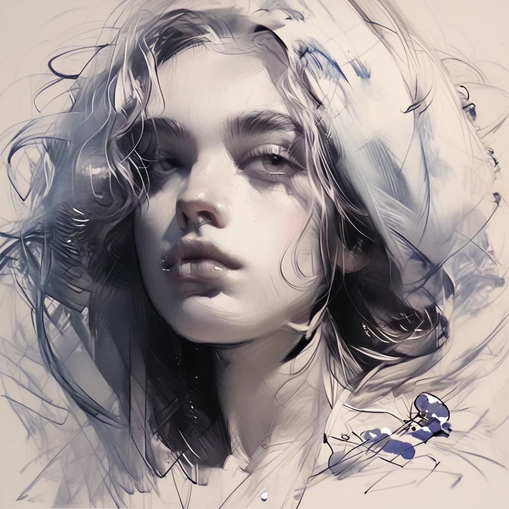 masterpiece, beautiful illustration, girl, sketch, flowers