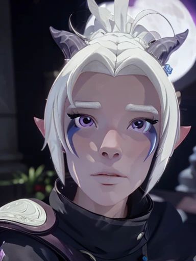 Moon Elf  , Rayla  , the Prince Dragon  ,  long platinum hair and angelic face ,  blue eyes pink cheeks full lips perfect dark and detailed makeup 8k,   looking at the spectator 