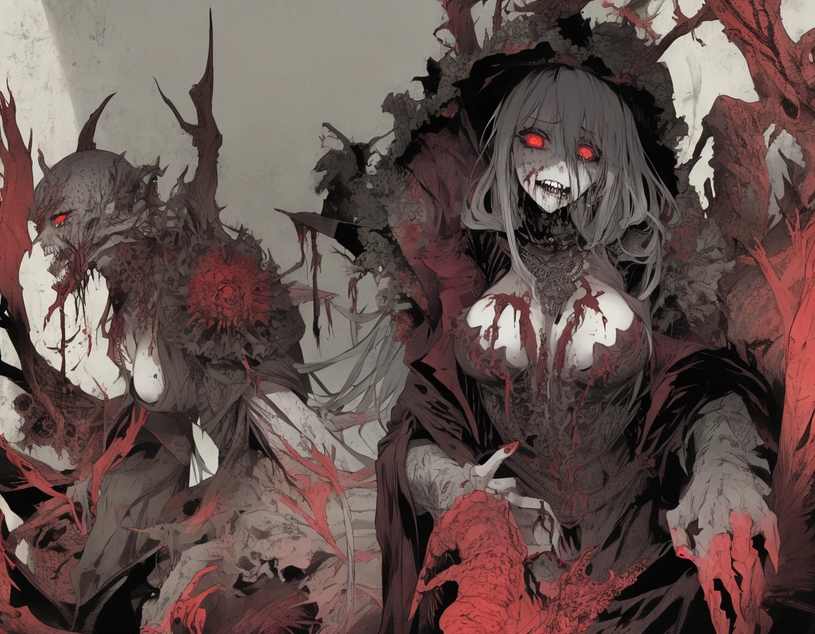 fantasy art 8k,masterpiece
pmmkr2024,best quality, trending on artstation,calm,quiet,Best quality,little evil kid girl controls all the zombies,red bright eyes zombies,apocalypse zombie,running zombies,nice detailed hands,nice detailed face,nice detailed body,perfect art, wearing black-and-red, infected-like tattered robe adorned with zombie markings, face is obscured , (glowing green eyes), ((levitating)), high detail, sharp focus, dramatic, photorealistic painting art ,all people zombies,lurid,toxic,venom,full  body,parasite,necromorph,babydoll