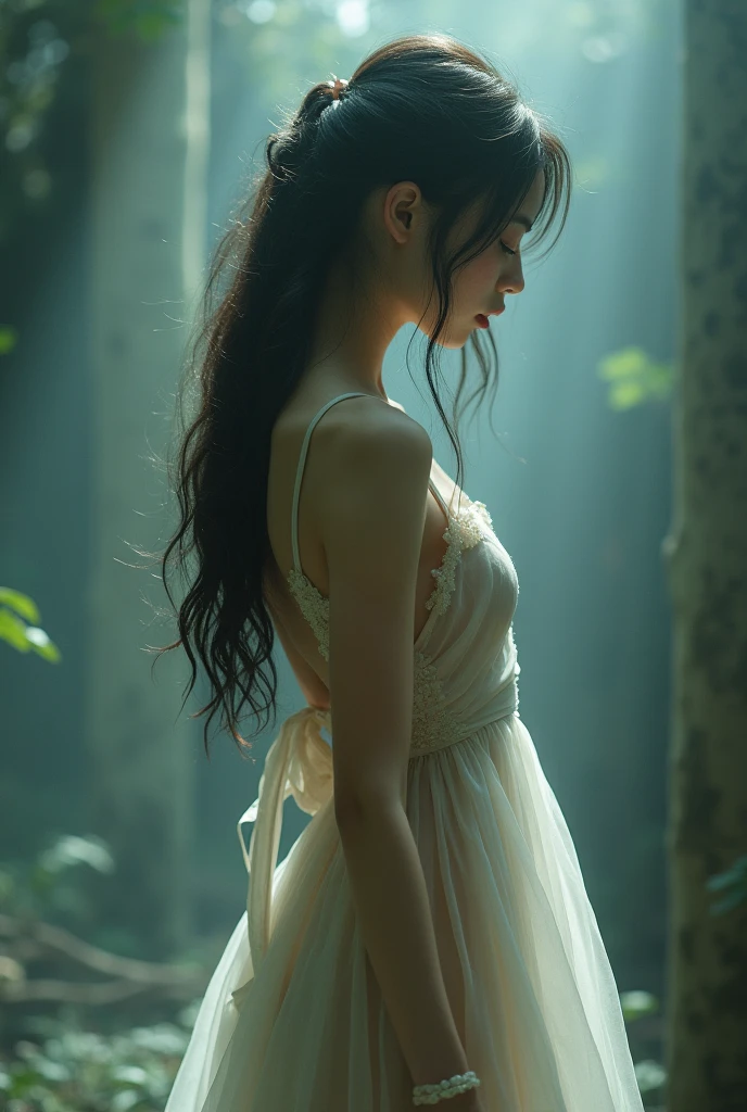 (((ghost)))、young woman、(Beauty)、Japanese、cute、1、((sexy))、(My body is transparent)、Background gloomy cemetery、(((背中の見えるsexyなドレス)))、Spirits flying all around、(best quality,4K,8k,highres,masterpiece:1.2),ultra-detailed,(realistic,photorealistic,photo-realistic:1.37),HDR,uhd,studio lighting,ultra-fine painting,sharp focus,physically-based rendering,extreme detail description,professional,vivid colors,bokeh,cinematic lighting,dramatic shadow,