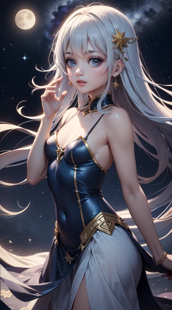 Excellent, masterpiece, upper body, a beautiful girl, white hair, hair, ((golden eyes)), hanging eyes, fair skin, small breasts, slender figure, women's short top, hot pants