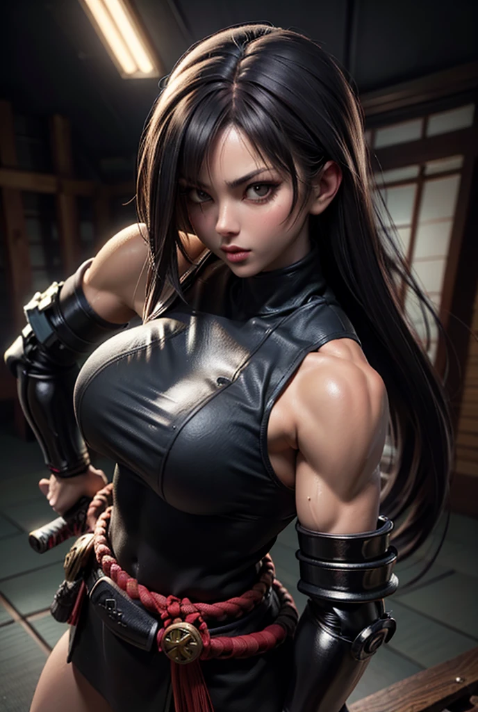 Tifa Lockhart, (skin texture:1.1), high detail face, high detail body, big detail clothes, (masterpiece), (realistic), ultra high definition, 4k, ultra high resolution