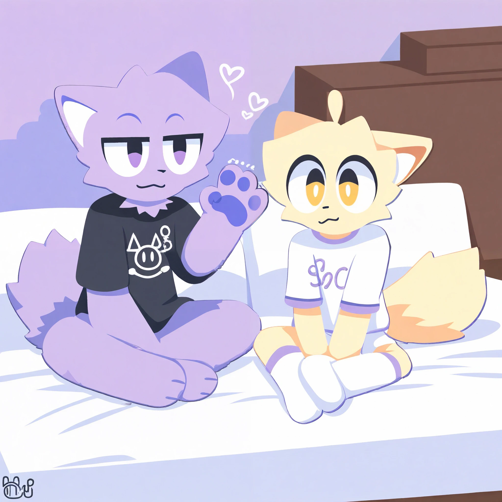 Anthropomorphic male crimson fox, with purple eyes, horns, pink nose, black ears, wearing deportive shirt, is penetrated by a young, cub, , small, puppy 8 year old grey cat, anal penetration, is mounting, on floor, erect penis, full body view, tongue out, enjoying it, closed eyes, very horny face, knot, hard sex, is getting mounted, mounted, solid color background, duo, hands against the floor, age difference, young on adult, duo, on knees, puppy style
