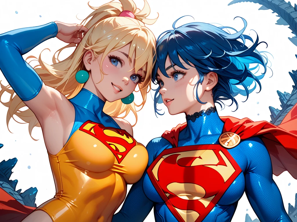2girls,Huge breasts, She's wet, Erotic Superman uniform,Supergirl,Tong,比基尼,Take aphrodisiacs,Lewd expression, exteriors, Skysky,the night, blond hairbl,short detailed hair, exposed bare shoulders, standing on your feet,fully body photo,Bigchest, wetclothes, From the front side, curlies, mostly cloudy sky, Wet hair (((tmasterpiece),(Very detailed CG unity 8K wallpaper),best qualtiy,Open-mouthed,2 girls hug,cinmatic lighting,detailed back ground,beatiful detailed eyes,Bright pupils,(Very fine and beautiful),(Beautiful and detailed eye description),ultra - detailed,tmasterpiece,)),facing at camera,Leakage out of the breast,Expose the genitals,nakeness,leering,Protruding ,Camel toes,cleavage,legs are open,Climactic expression,Cocked buttocks,Tide blowing