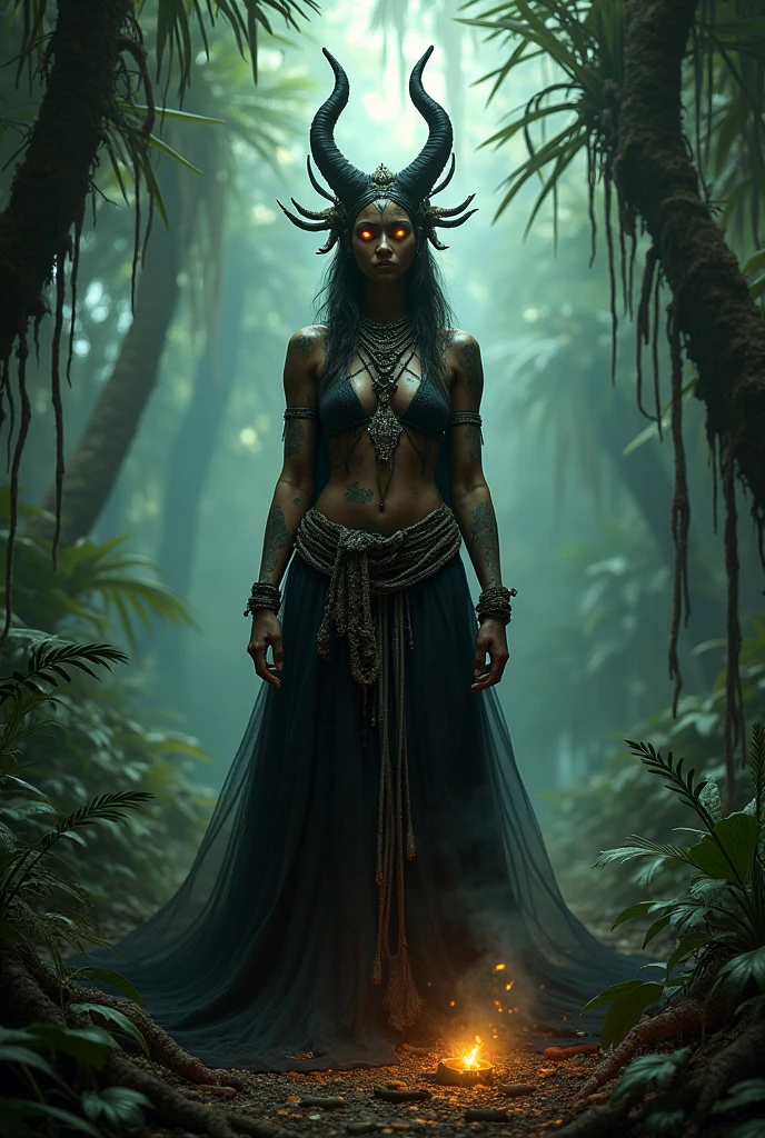 A high-resolution brightly lit photorealistic photograph of a cyberpunk tech wear shaman wearing shamanic ornaments and face mask tribals with tribal clothings and colourfull masks in uv green and blue with criptic signs glowing on the fabric standing by an ancient rain forest temple ruins glowing with criptic symbols of tribals and alienish paterns on the tree trunks glowing in uv red and pink colours smog and misty fog in the atmosphere uv glowing blury lightings on the path way lighting the whole aura broken ruins of ancient goddess skulptor glowing in uv colours The photograph is styled like a high-end lifestle Movie hdr32 k this orignal image octate render unreal lightings, highly detailed , photo realistic , unreal engine 5, depth of view, add noise, Effet de vent:1.9,Effets de nuage:1.2,Rendu complet,Encaustic painting,flammes, epic, dawn, dramatic lighting, dim light, bokeh, The photograph has a light bright happy feel. Use a high-resolution 16k camera with a 2:3 aspect ratio, a raw style, and a quality setting of 2 to capture this vibrant scene . 32k, full ultra hd, high resolution, photorealistic, natural lighting, ultra realistic photo, high quality, HDR, high resolution, smooth and delicate skin, noble and elegant, ultra-realistic photography vibe, shot with Canon camera, intricate details, 32k --ar 16:9 --s 750 --v 6.1
