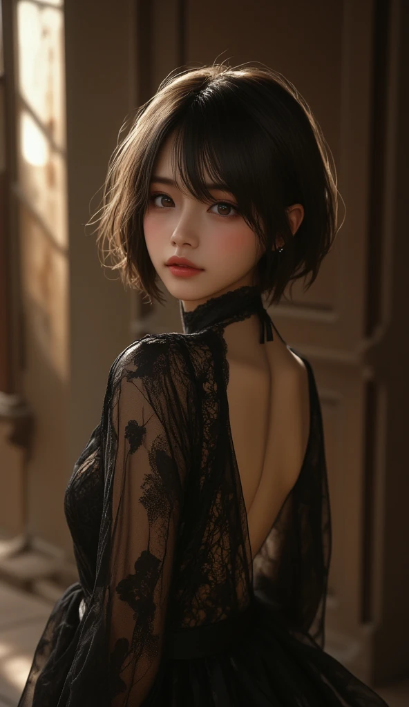 High resolution、Resident of another dimension、18beautiful size girl、slender body、Highly intelligent、short hairstyle、eyeliner、long term