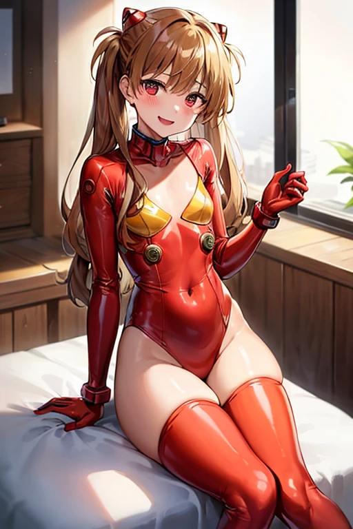 (( top quality )), ((masterpiece)), (be familiar with), perfect face, indoor, bedroom,  Watching Viewers ,
One woman,  Soryu Asuka Langley ,
開いた口,  ecstatic expression beside the piano, blush, smile,
 small tits,  flat chest, Young girl, Lori,  s,  girl,
 long hair,  twin tails,
Leg spread,