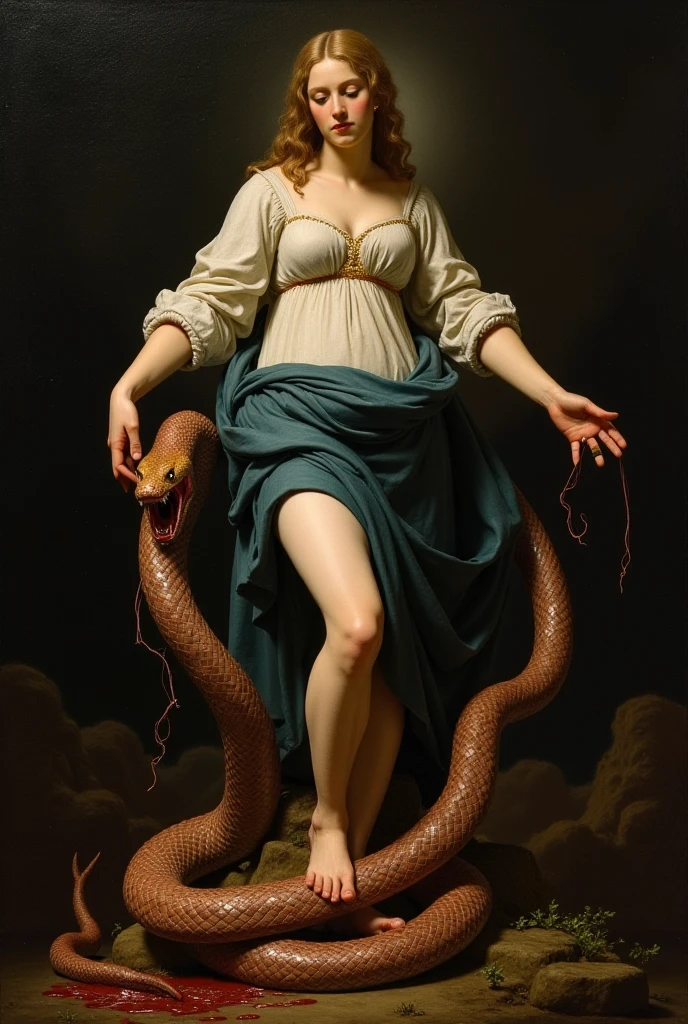 (extremadamente detallado, obra maestra, La mejor calidad), Estilo oscuro, intense illumination, rostro con arrugas, mujer crucificada, tentacle, monstruoso, interior de una piscina de agua verdosa, imagen submarina, alien con Colmillos finos. manchas de tinta. Rococo composition. Luz de caravaggio