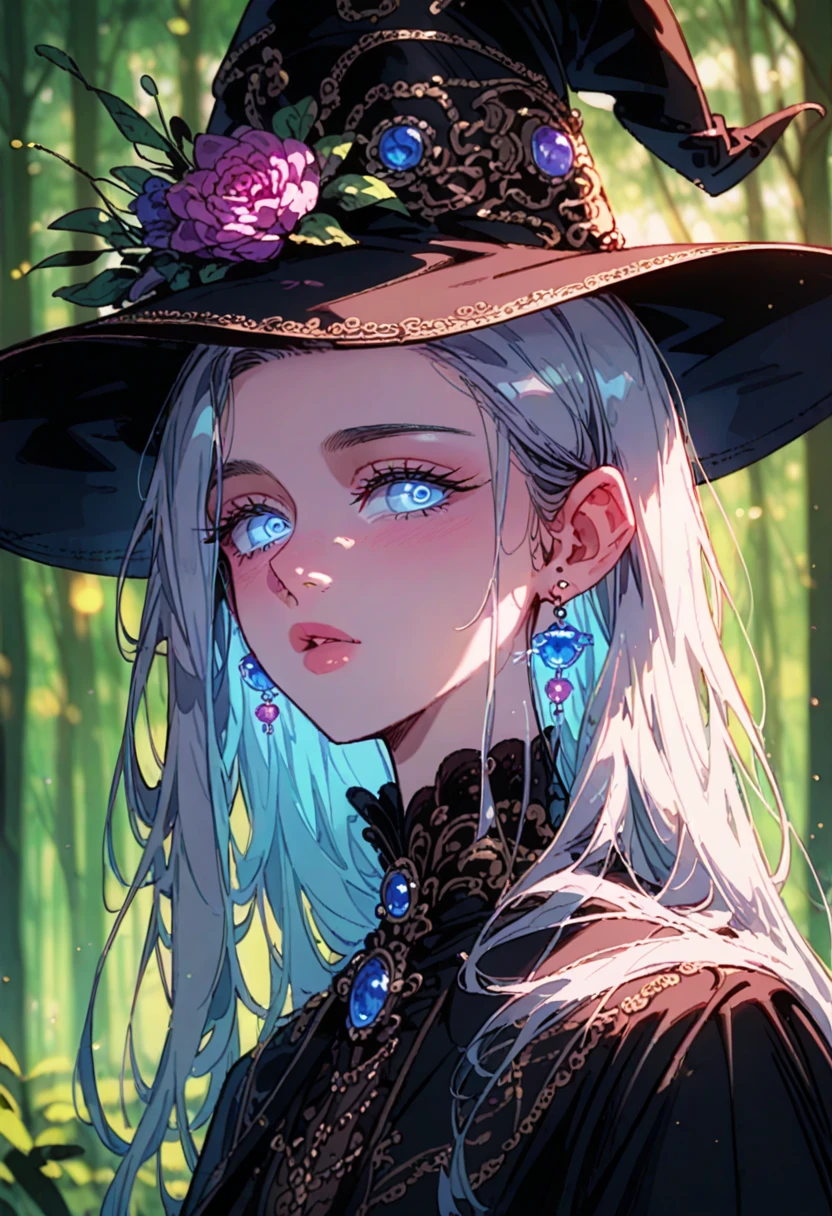 ((best quality)), ((masterpiece)), (detailed),nsfw, photorealistic, ultra high res, intricate, hyperdetailed, (skindentation), detailed body , (detailed face:1.1), (outlined iris), (hidrocor lenses), (perfect eyes), 4k, Witch, snow skull, woman, solo, blue, witch hat