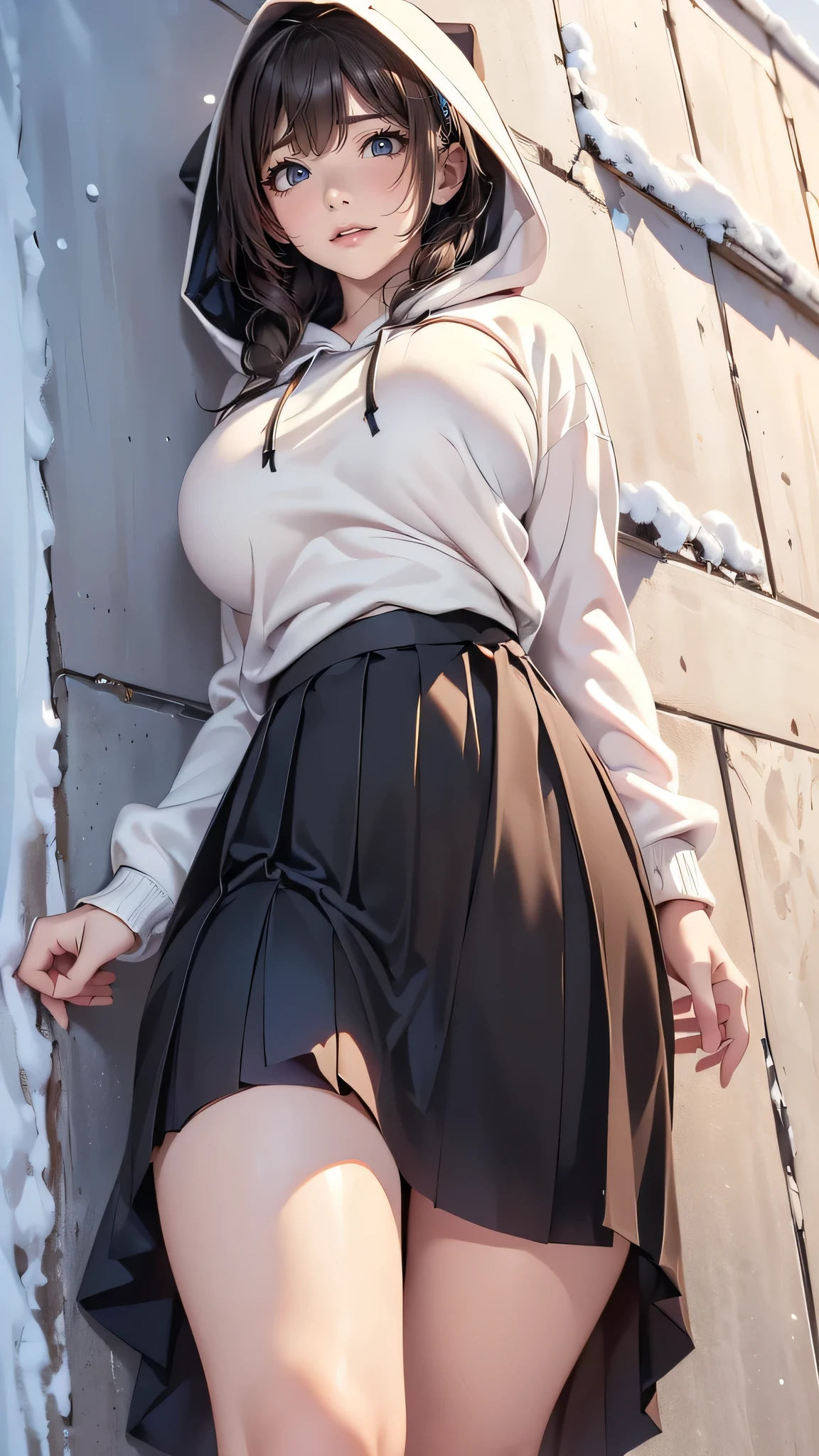((Highest quality)), ((masterpiece)), (detailed), One girl, wearing knit sweater & Miniskirt, (Flirtingly lifting her skirt to show her panties:1.3)