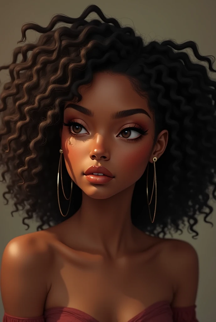 Hermosa mujer negra de pelo lacio suelto vestida de repostera 