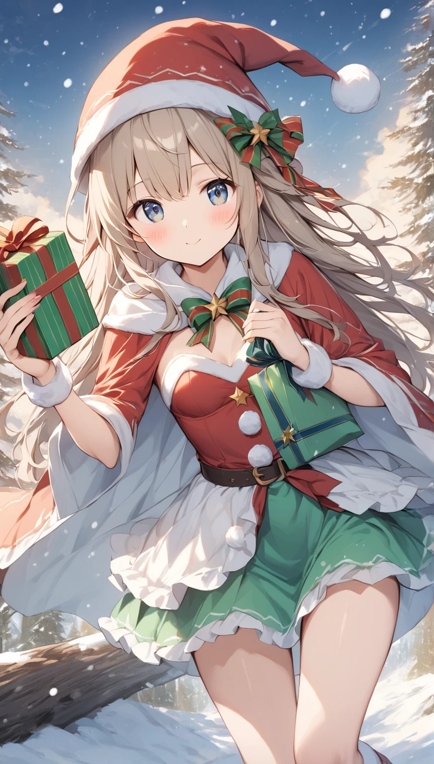 1girl in、A smile、Christmas、Dressed in Santa Claus costume、