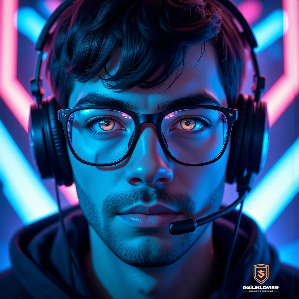 ((Masterpiece)), (ultra-detailed), (8k resolution), A dynamic **Twitch avatar** of **Pivalora2**, styled for a professional e-sports vibe. The composition features a close-up of **Pivalora2’s face**, wearing **black prescription glasses** with a sleek, modern frame that reflects faint **RGB lighting** from a professional gamer headset. His expression is confident and focused, showcasing the determined attitude of a competitive gamer.  

The background is minimal yet vibrant, incorporating a **blurred neon glow** in hues of blue and purple, inspired by the energetic ambiance of gaming arenas. The lighting is sharp and cinematic, with highlights on his glasses and headset for a polished, high-quality appearance. The design integrates a **subtle Twitch logo-inspired outline** or **stylized gamer tag (Pivalora2)**, placed at the bottom corner for branding.  

Perfect for Twitch use, this avatar blends professionalism with personality, capturing the essence of **e-sports competition** in a bold, engaging way. **(Twitch avatar, e-sports branding, RGB lighting, cinematic focus, neon accents, professional design)**.  