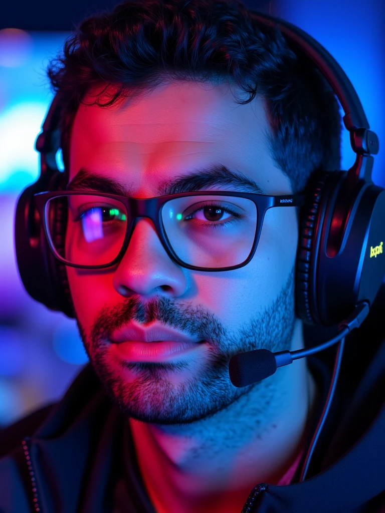 ((Masterpiece)), (ultra-detailed), (8k resolution), A dynamic **Twitch avatar** of **Pivalora2**, styled for a professional e-sports vibe. The composition features a close-up of **Pivalora2’s face**, wearing **black prescription glasses** with a sleek, modern frame that reflects faint **RGB lighting** from a professional gamer headset. His expression is confident and focused, showcasing the determined attitude of a competitive gamer.  

The background is minimal yet vibrant, incorporating a **blurred neon glow** in hues of blue and purple, inspired by the energetic ambiance of gaming arenas. The lighting is sharp and cinematic, with highlights on his glasses and headset for a polished, high-quality appearance. The design integrates a **subtle Twitch logo-inspired outline** or **stylized gamer tag (Pivalora2)**, placed at the bottom corner for branding.  

Perfect for Twitch use, this avatar blends professionalism with personality, capturing the essence of **e-sports competition** in a bold, engaging way. **(Twitch avatar, e-sports branding, RGB lighting, cinematic focus, neon accents, professional design)**.  