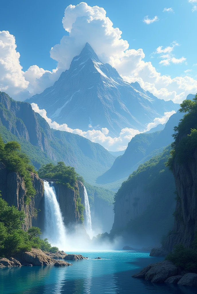 ({{hight resolution,}},​masterpiece,A highly detailed,top-quality,8K)云, skyporn, Scenery, day, Blue_skyporn, mont, 云y_skyporn, Outdoors, Waterfall,  fantasy , Horizon, cliff, Rock, Water, landscapes, montous_Horizon, ocean, tree, River, floating_sima