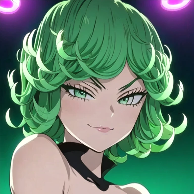 (masterpiece, best quality:1.2), 1girl, solo, ((1girl, solo ,alone, tatsumaki, green hair, green eyes, small bust, short hair, fitness, short stature)), ((solo, 1woman, smug, pink lipstick, Extremely detailed, ambient soft lighting, 4k, perfect eyes, a perfect face, perfect lighting, framing, conceptual art, beautiful woman, smug, 1girl)), austere, ((fitness, , shapely body, athletic body, toned body))