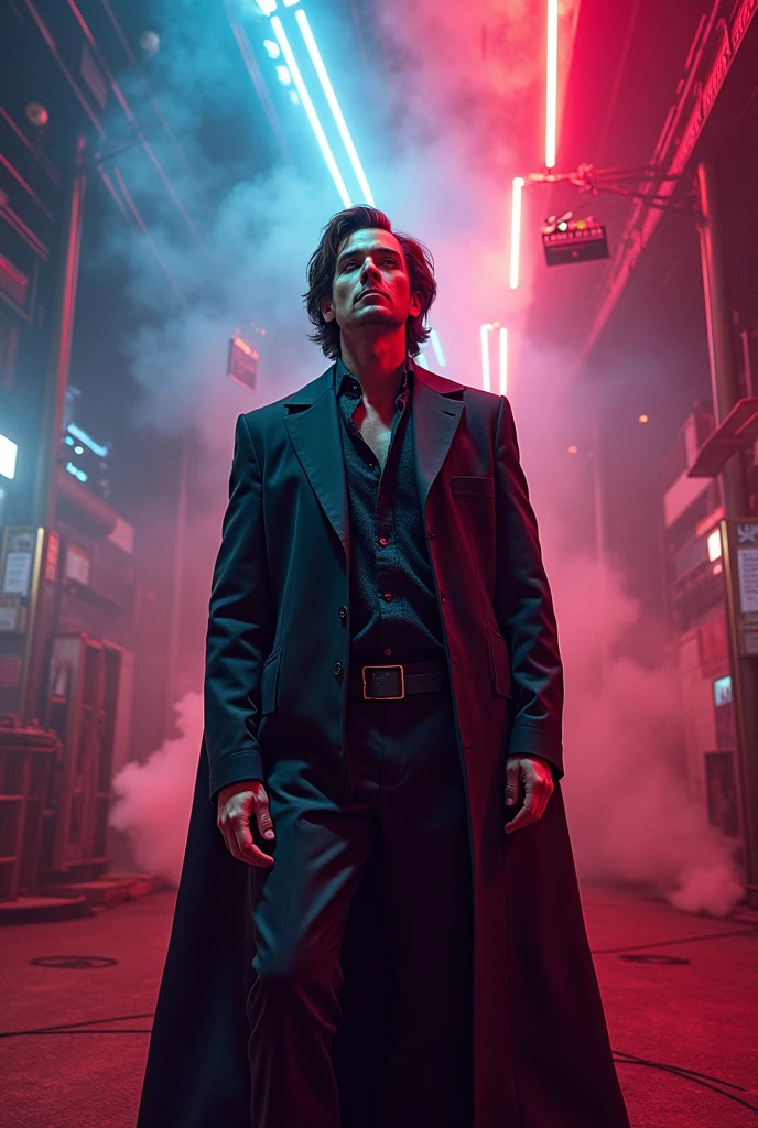 (masterpiece, Best Quality, High resolution, Fondo de pantalla de unidad de 32K, Extremely detailed CG:1), (weak illustration on stage:1.0), ((1 tall and handsome cyberpunk:1.5 dancing in the rain:1.7 )),(( cyberpunk night city:1.4)), neon signs futuristic cars,dark place rain, ((wet clothes magenta neon lights perfectly illuminating the young tall man:1.45) . 32K