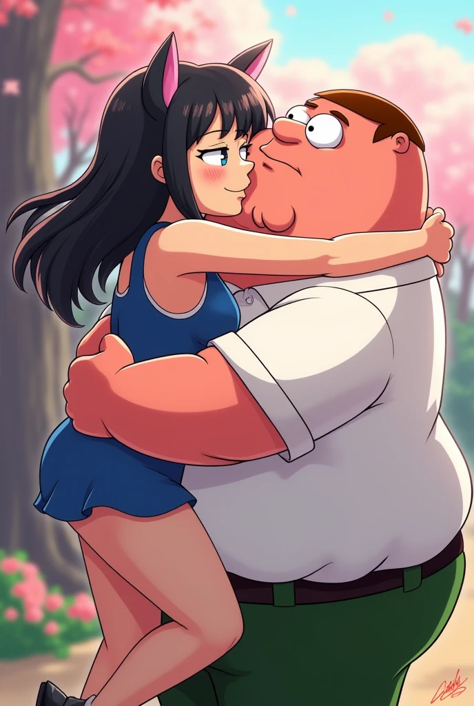 Ralph Bakshi Style, Curvy blue eyed girl with long wavy black hair and small breasts, (cruel_expression):3.0, humping a tree in public