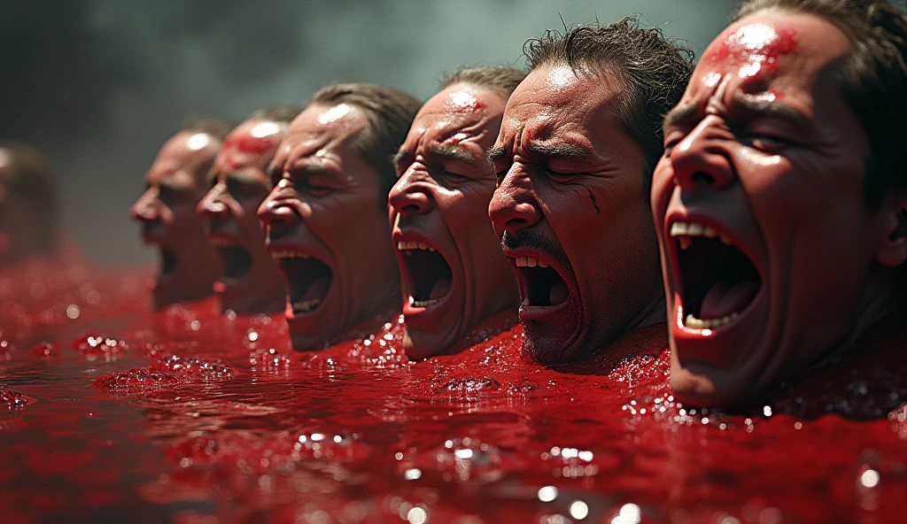 Man plunged from the waist down into the lake of blood with open arms