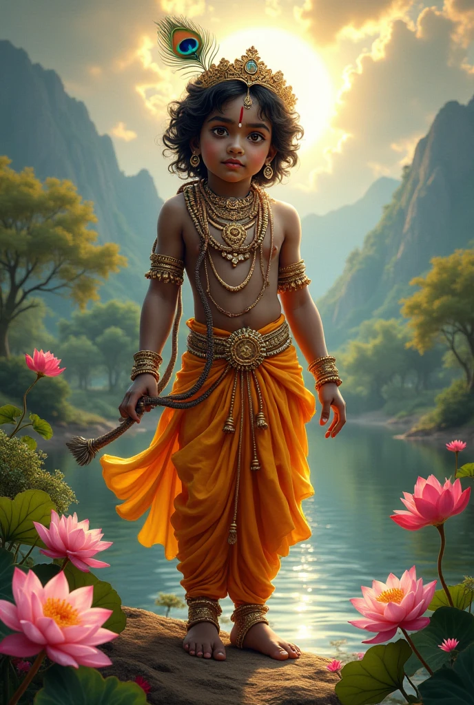 man or Mahadev a boy Kesar colour flag
